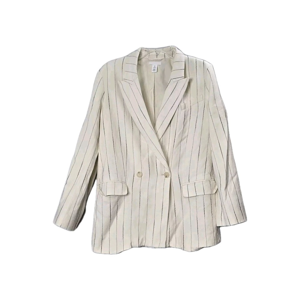 H&M Women's Blazer White Stripe Black Button Up Small